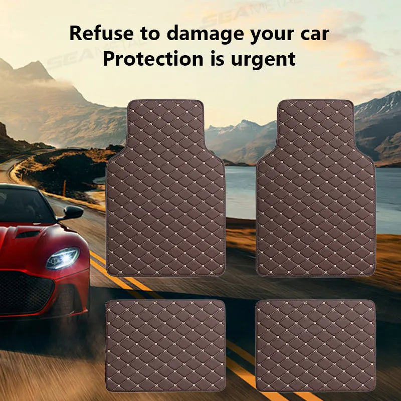BLALION Car Floor Mats 4PCS Universal PU Waterproof Auto Foot Pad Protector Carpet Front and Rear Mats Set Interior Accessories