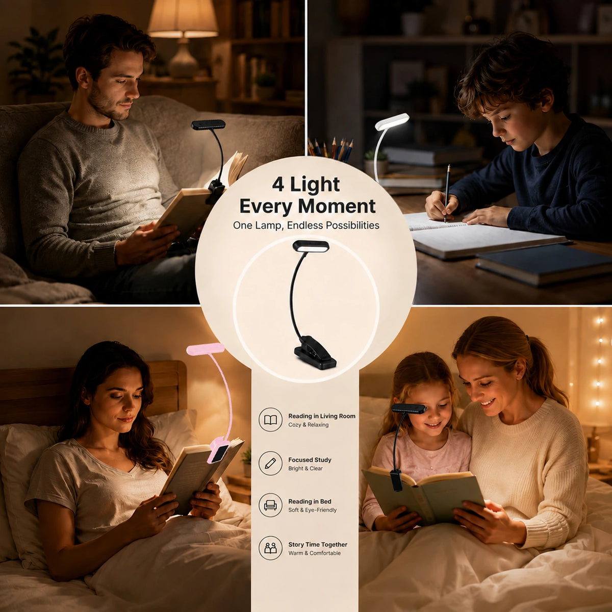 Rechargeable Clip-On Reading Light – 3 Color Modes
