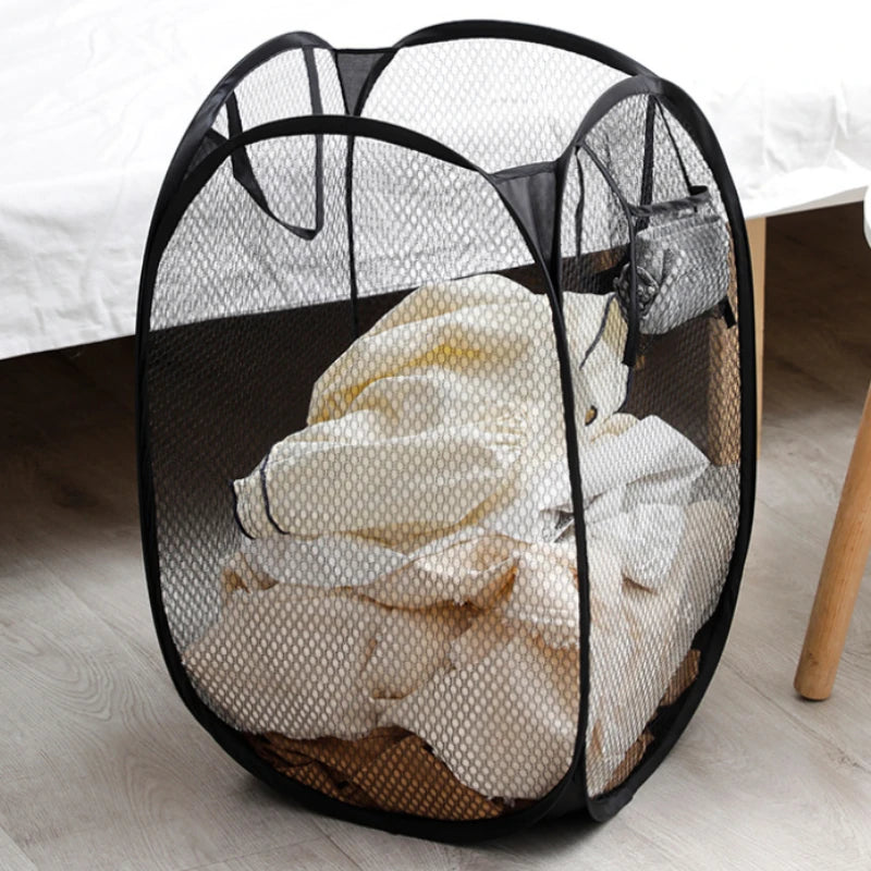 Pop-Up Mesh Laundry Hamper – Foldable Clothes Storage Basket