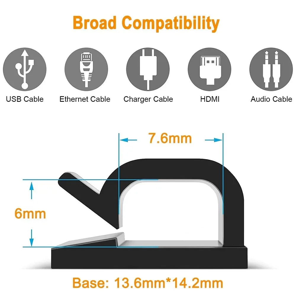 Self-Adhesive Cable Organizer Clips – Wire Management Holders for Home & Office