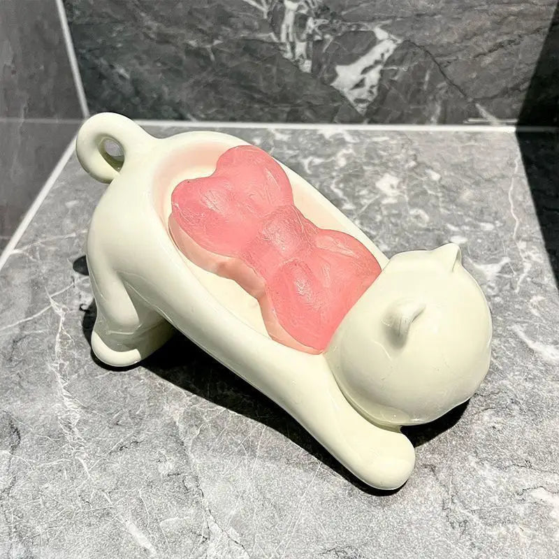 Cute Cat Soap Holder – Self-Draining Bathroom Soap Dish