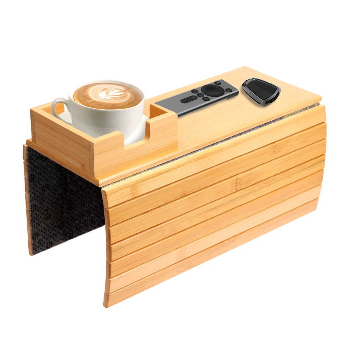 Bamboo Sofa Armrest Tray – Foldable Couch Cup Holder
