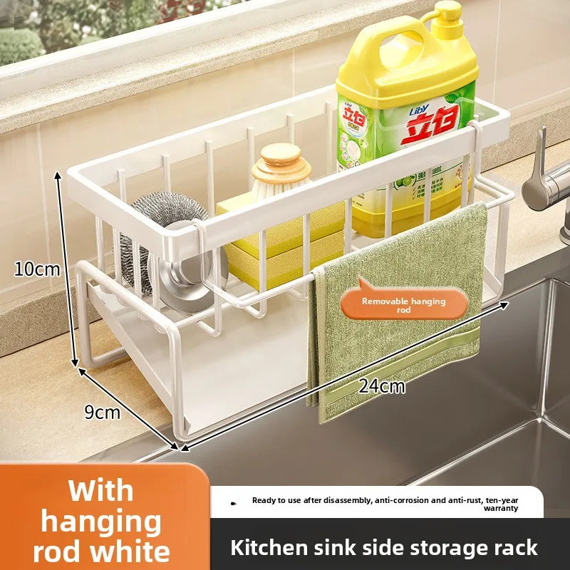 Kitchen Sink Sponge Holder – Drain Rack & Dishwashing Organizer with Hanging Hook