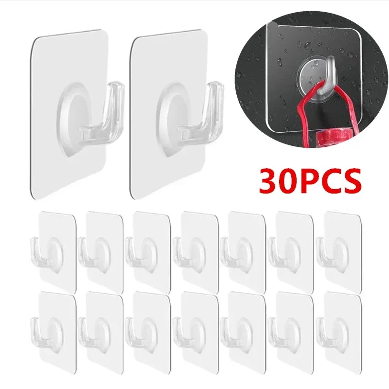 Transparent Self-Adhesive Wall Hooks – No-Drill Storage Hangers