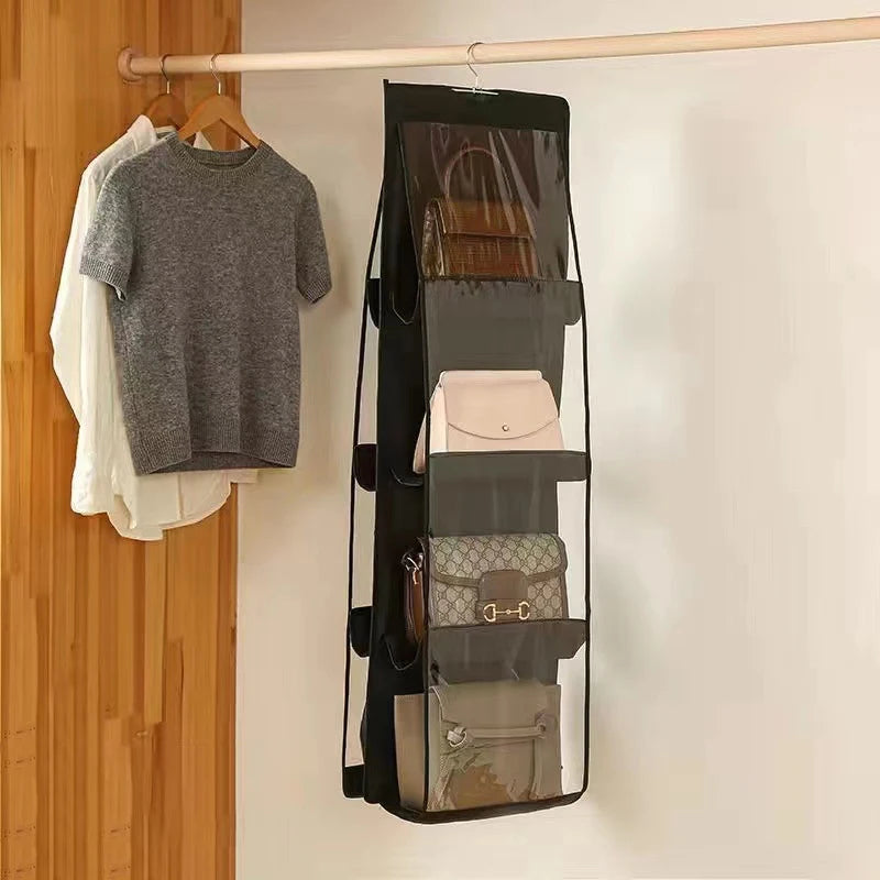 Hanging Handbag Organizer – Space-Saving Closet Storage with Clear Pockets