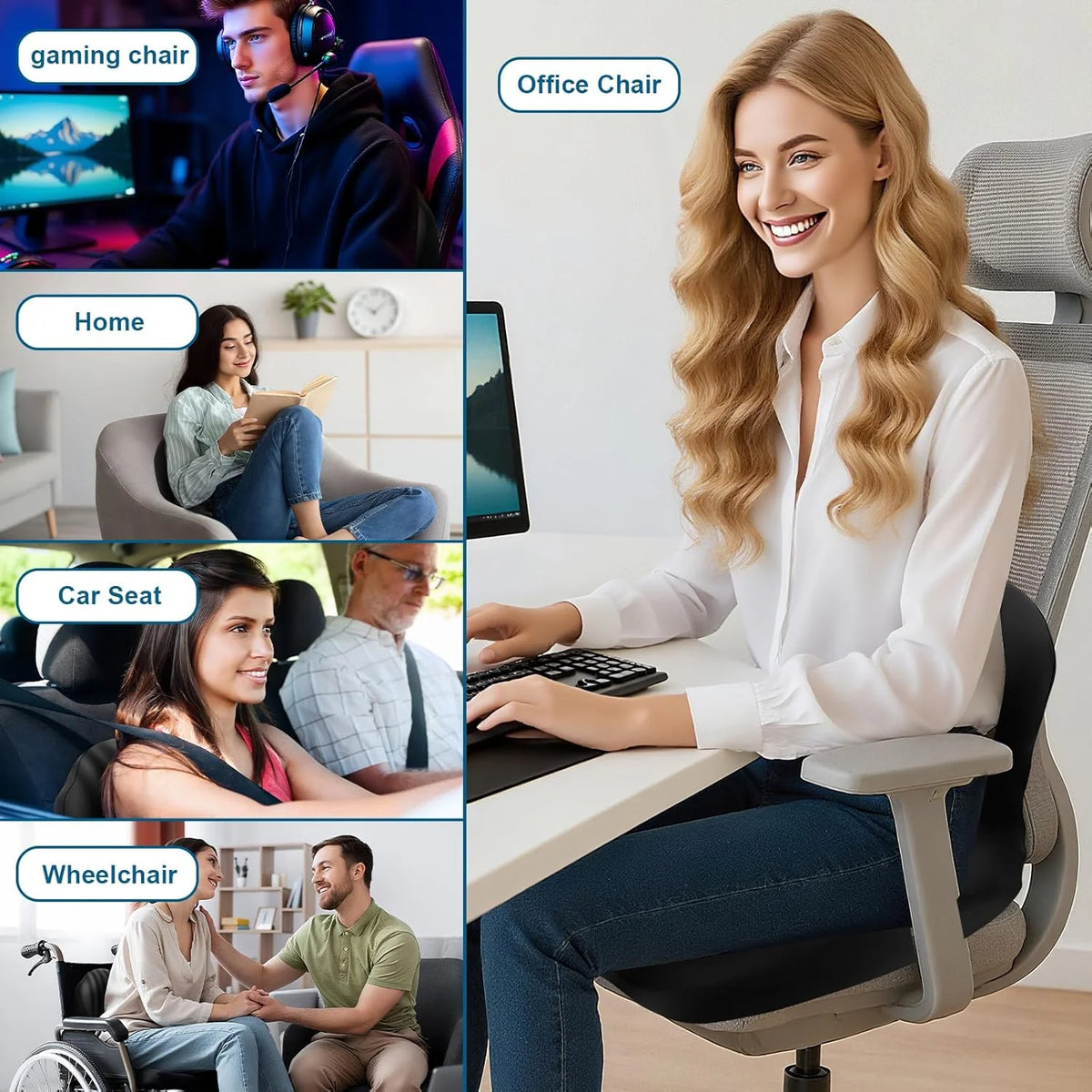 Ergonomic Memory Foam Seat Cushion with Back Support