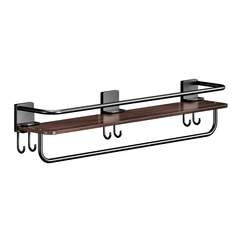 Adhesive Shower Caddy with Wooden Shelves – No-Drill Bathroom Organizer