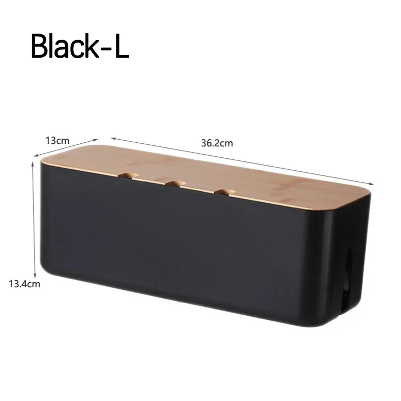 Bamboo Cable Management Box – Desk Wire & Power Strip Organizer
