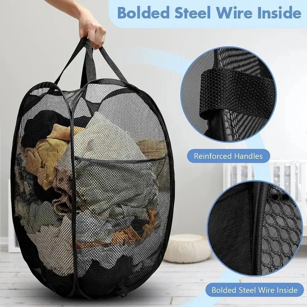 Foldable Mesh Laundry Basket – Lightweight Pop-Up Clothes Hamper