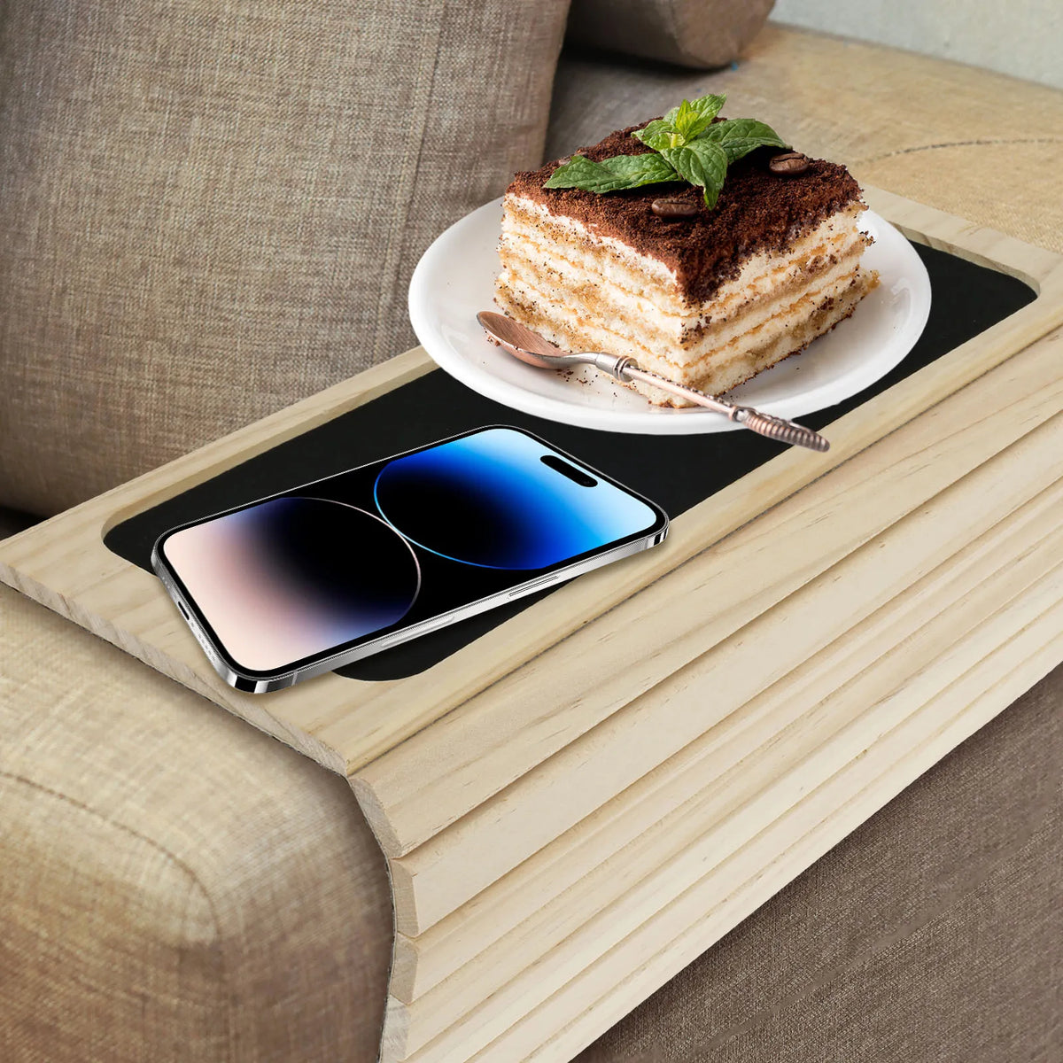 Bamboo Sofa Armrest Tray – Foldable Couch Cup Holder