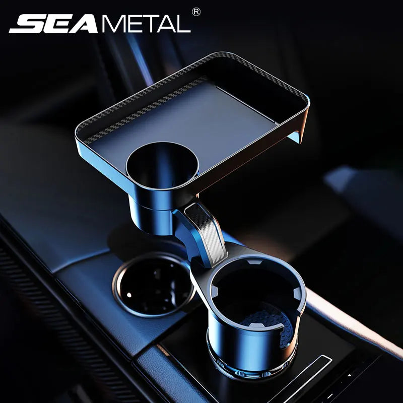 Car Cup Holder Expander with 360° Rotating Snack Tray