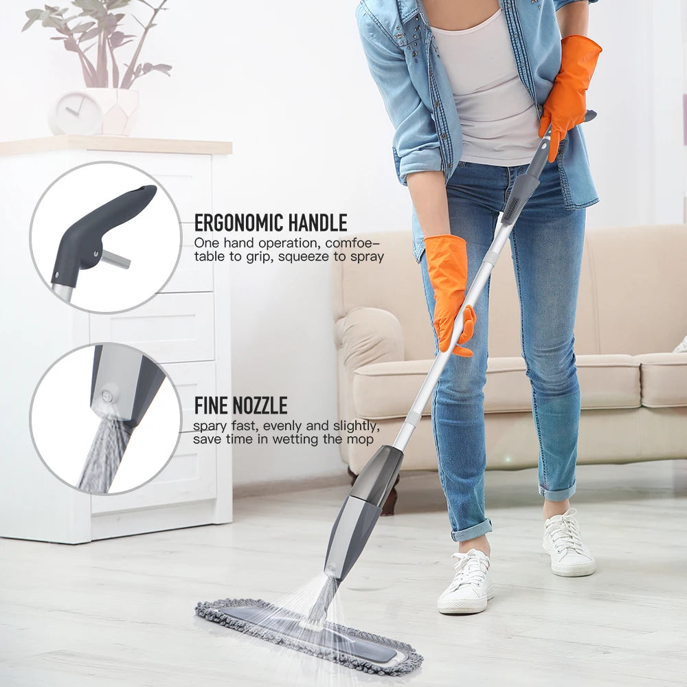 360° Rotating Spray Mop – Microfiber Floor Cleaner with Reusable Pads