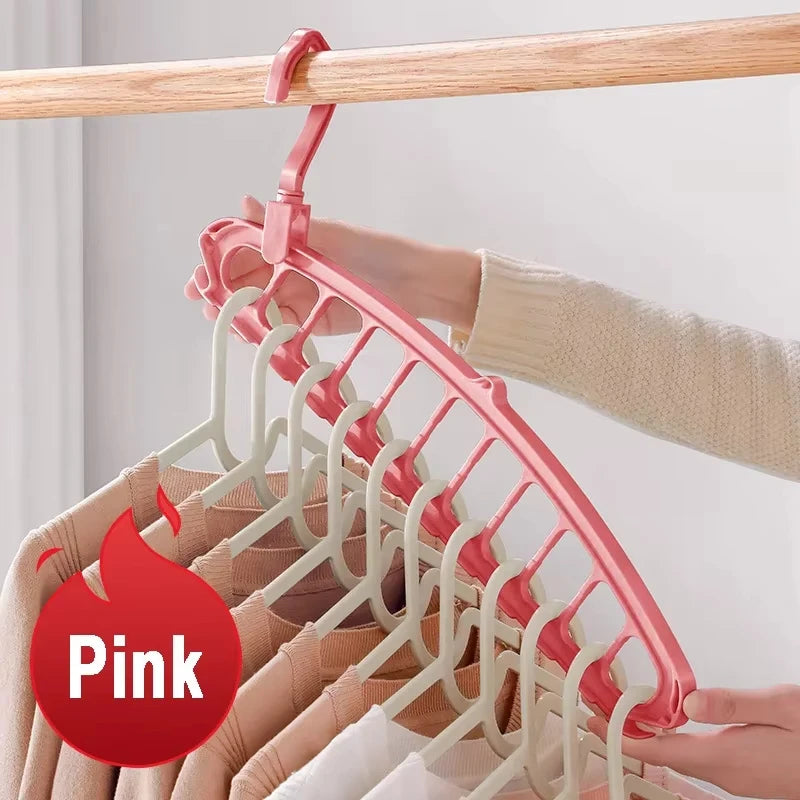 9-Hole Space-Saving Hanger Organizer – Foldable Closet Storage Rack