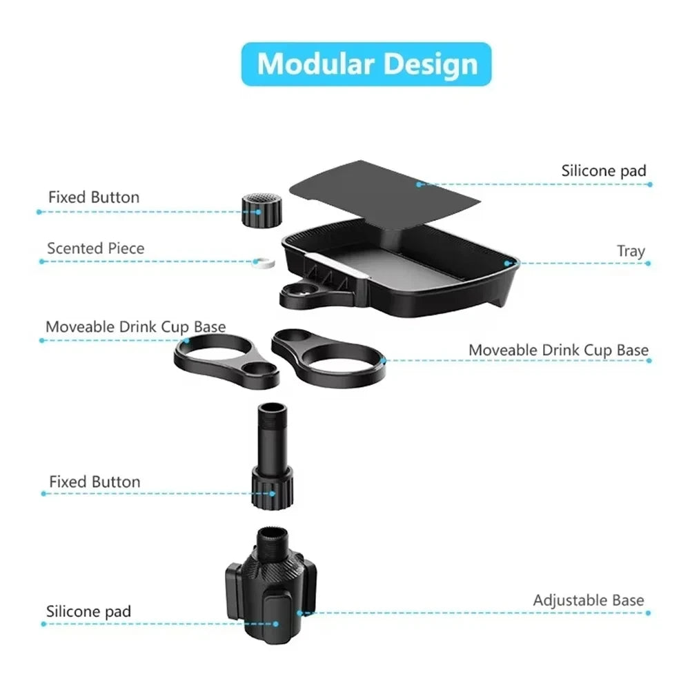 3-in-1 Car Cup Holder Expander – Dual Cup Holder & Snack Tray