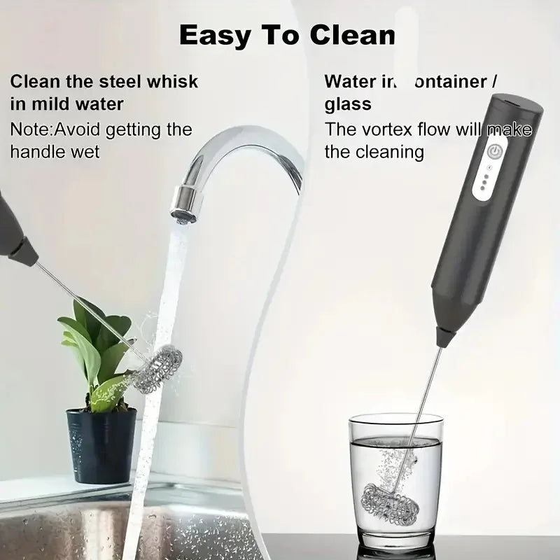 2-in-1 Electric Milk Frother & Handheld Mixer – USB Rechargeable, 3-Speed Adjustable