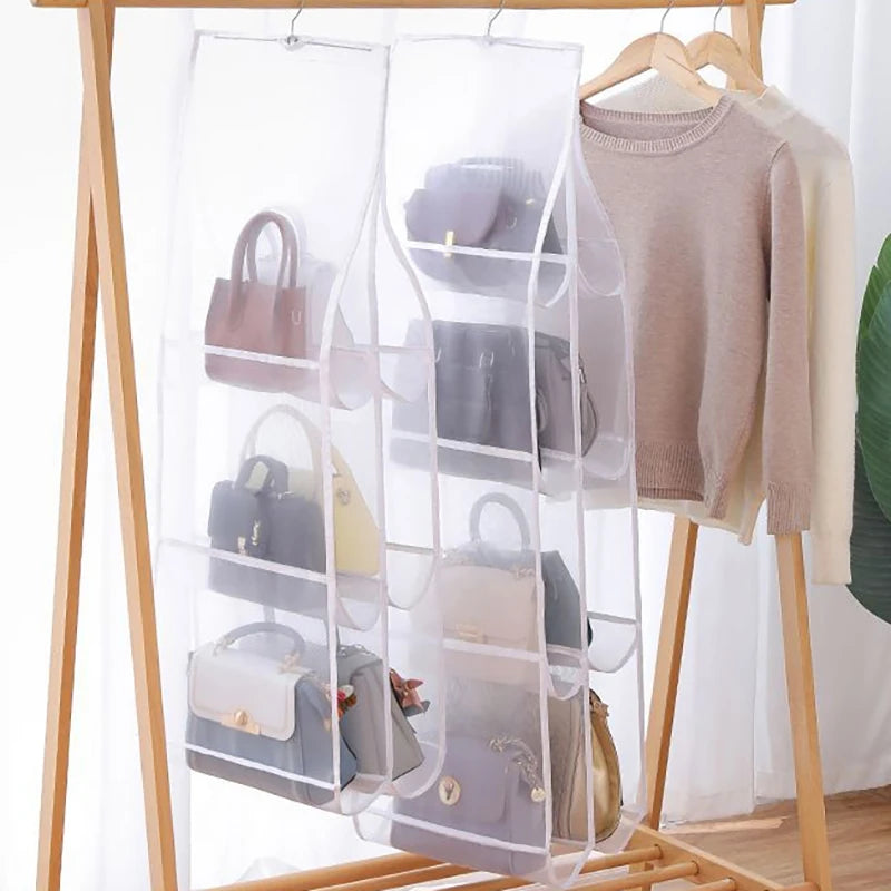 Hanging Handbag Organizer – Space-Saving Closet Storage with Clear Pockets