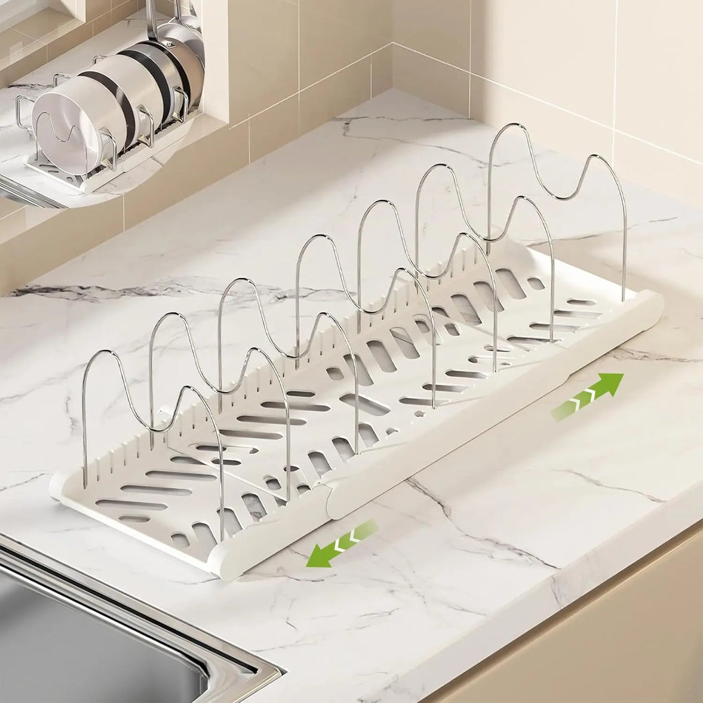 Expandable Pot & Pan Organizer Rack – Space-Saving Kitchen Storage