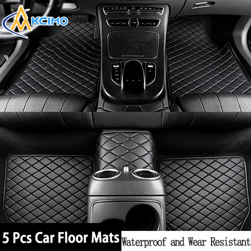 5-Piece PU Leather Car Floor Mats – Waterproof Diamond Design