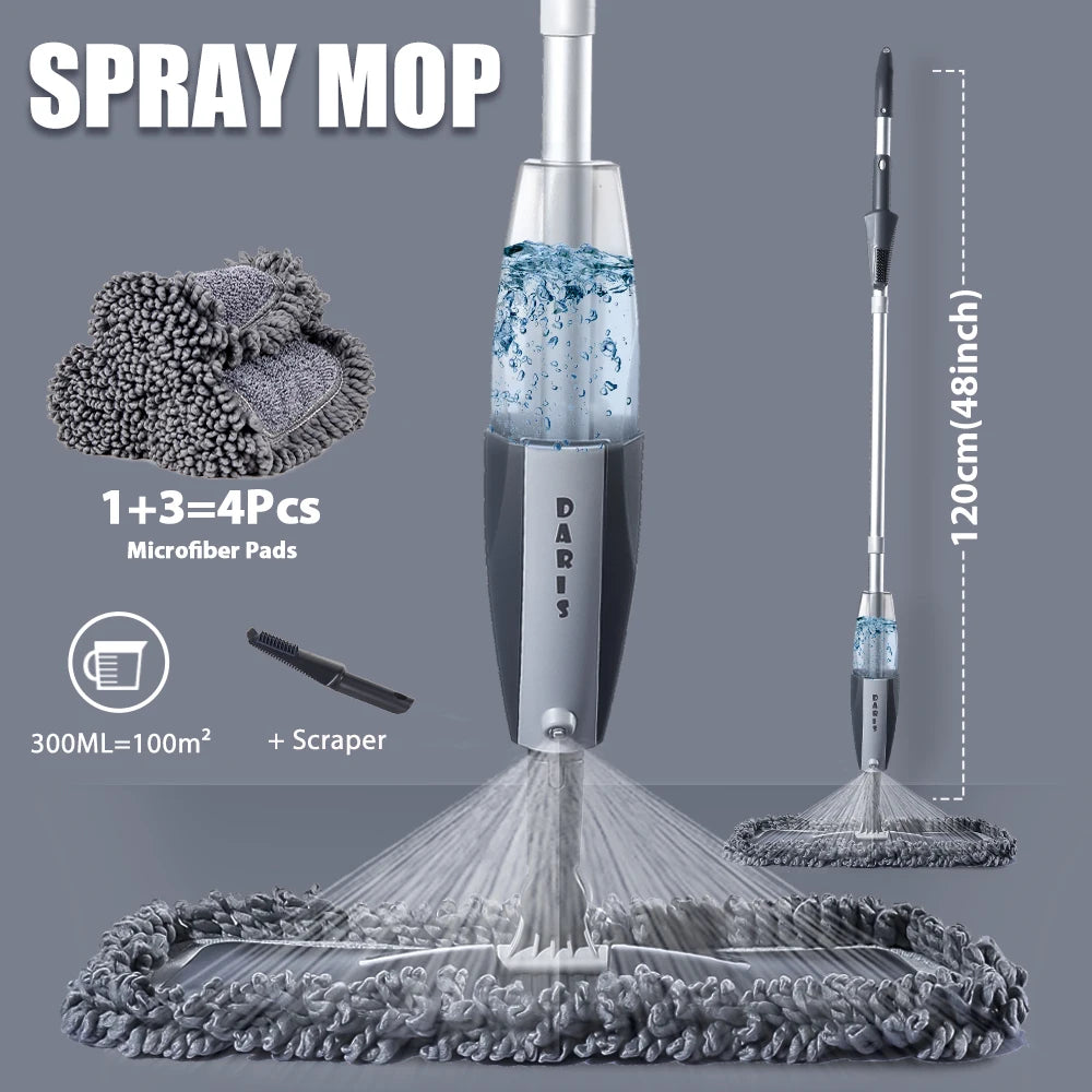 360° Rotating Spray Mop – Microfiber Floor Cleaner with Reusable Pads
