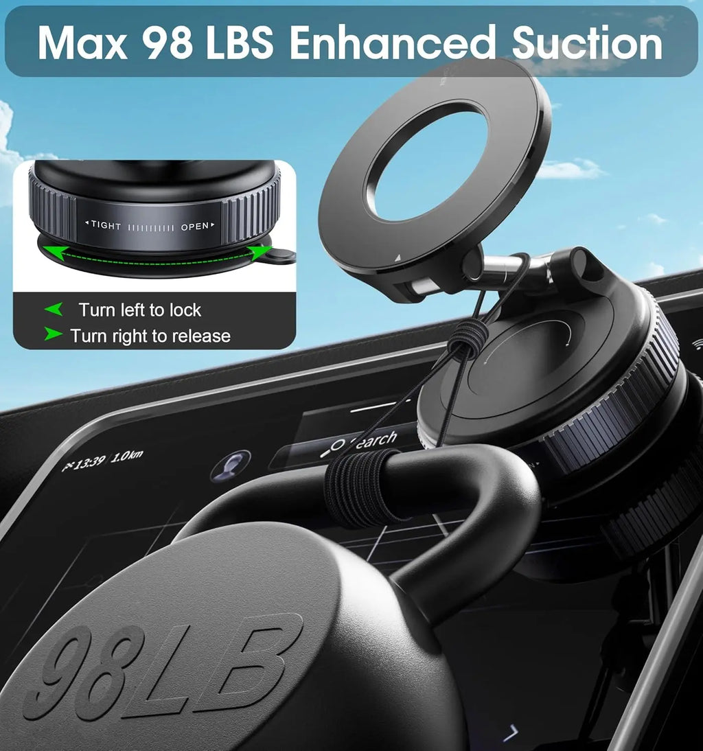 360° Magnetic Car Phone Holder – Adjustable Vacuum Suction Mount