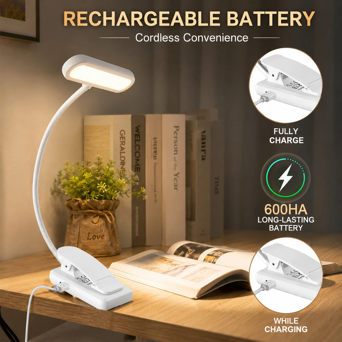 Rechargeable Clip-On Reading Light – 3 Color Modes