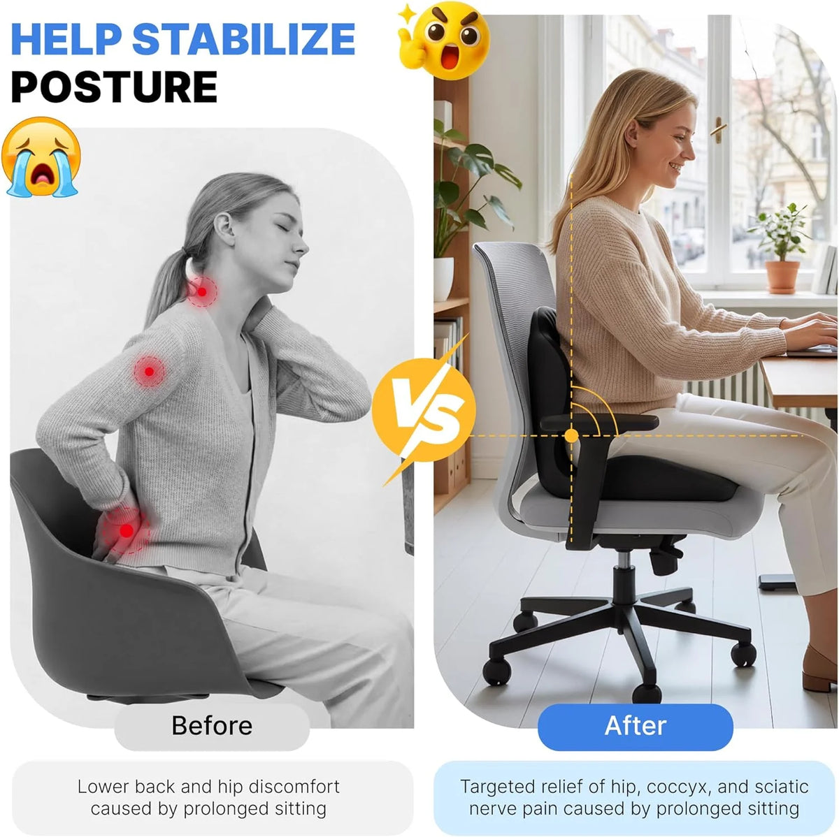 Ergonomic Memory Foam Seat Cushion with Back Support