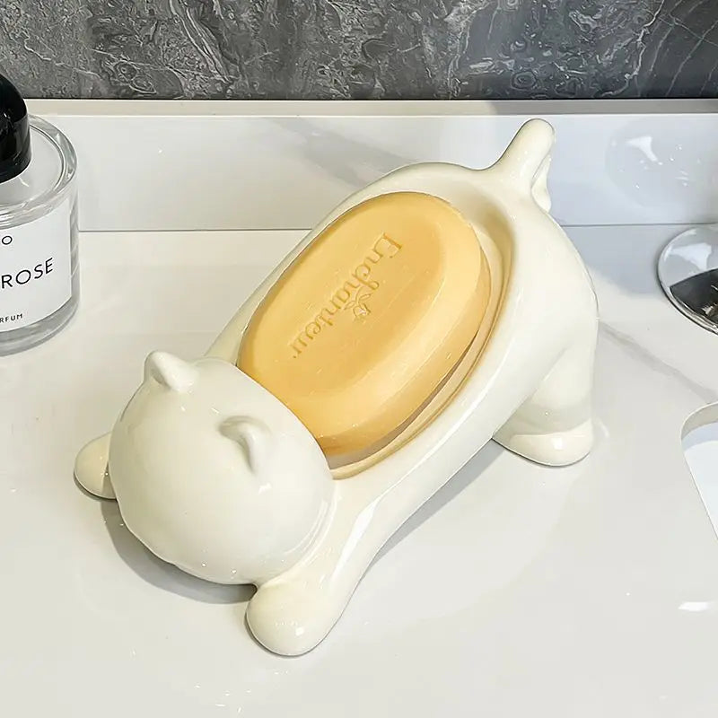 Cute Cat Soap Holder – Self-Draining Bathroom Soap Dish