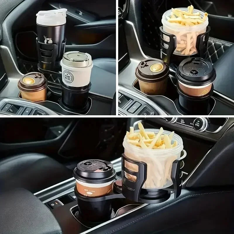 Adjustable Dual Car Cup Holder Expander – Rotating Storage Organizer