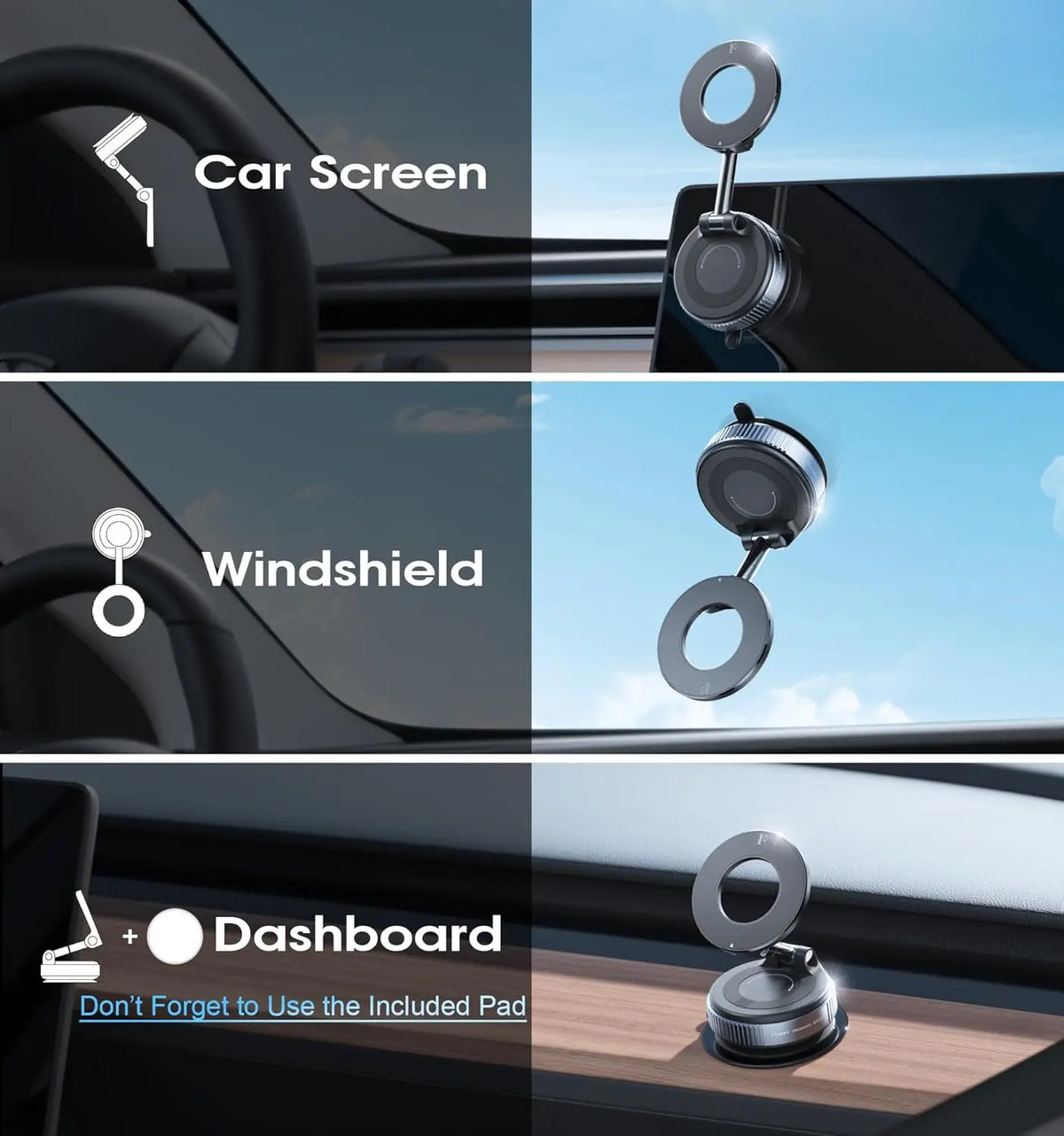 360° Magnetic Car Phone Holder – Adjustable Vacuum Suction Mount