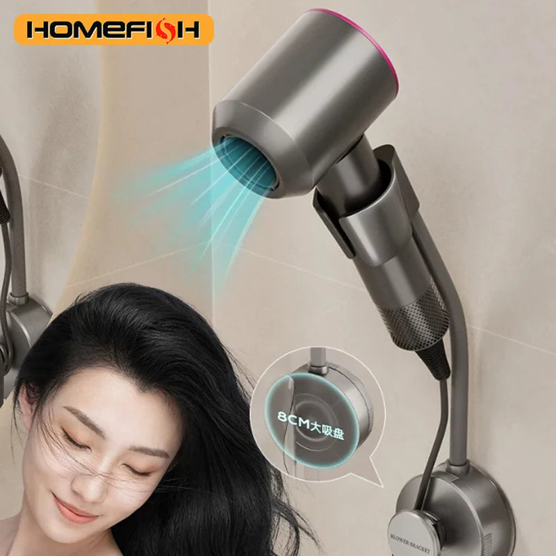 Suction Cup Hair Dryer Holder – Wall-Mounted Bathroom Organizer