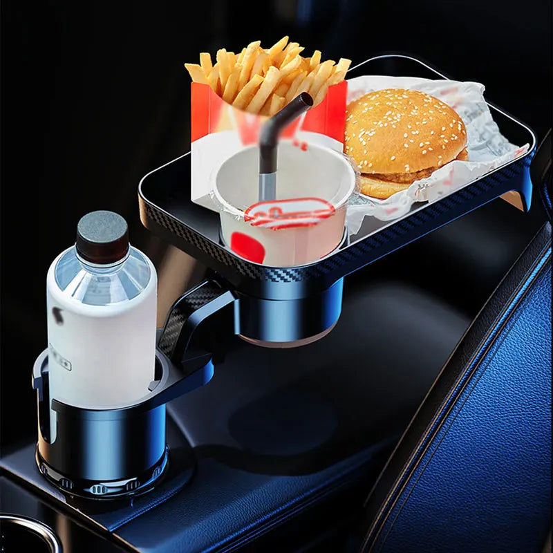 Car Cup Holder Expander with 360° Rotating Snack Tray