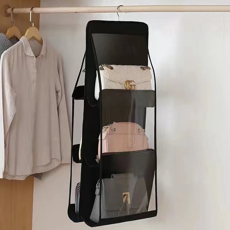 Hanging Handbag Organizer – Space-Saving Closet Storage with Clear Pockets
