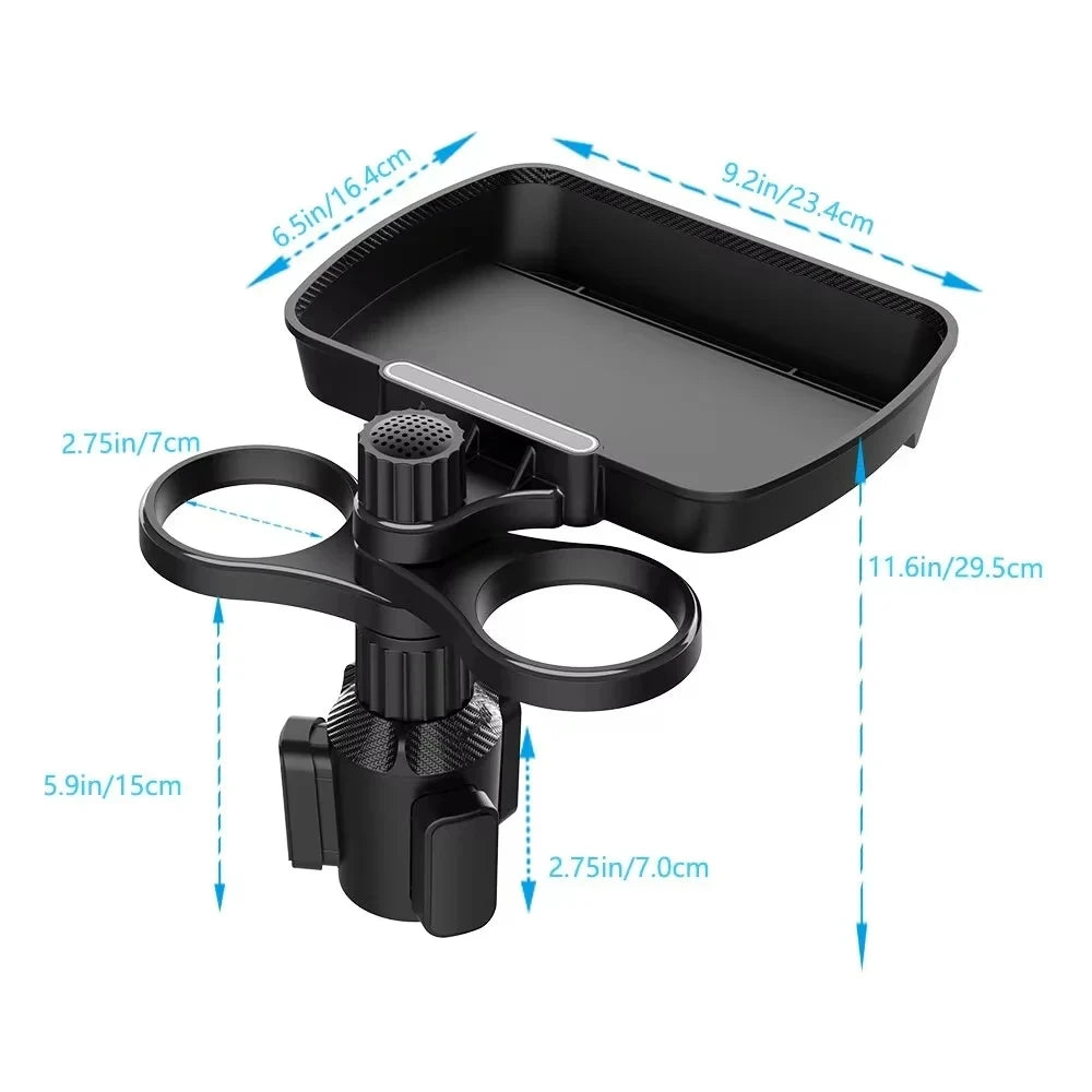 3-in-1 Car Cup Holder Expander – Dual Cup Holder & Snack Tray