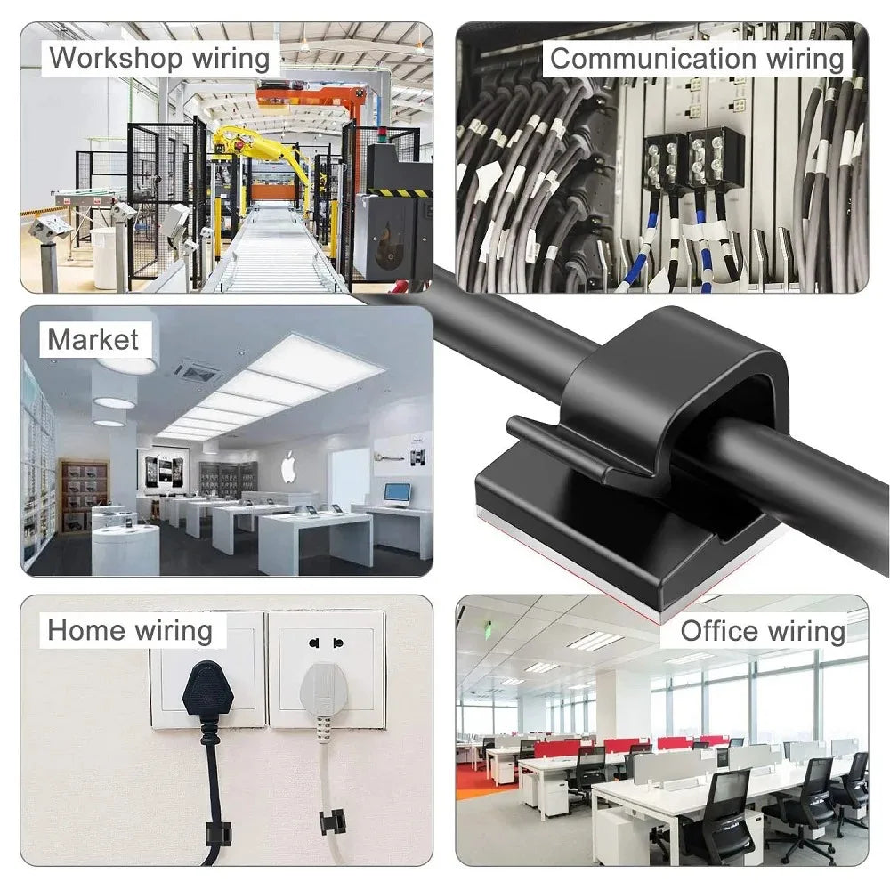 Self-Adhesive Cable Organizer Clips – Wire Management Holders for Home & Office