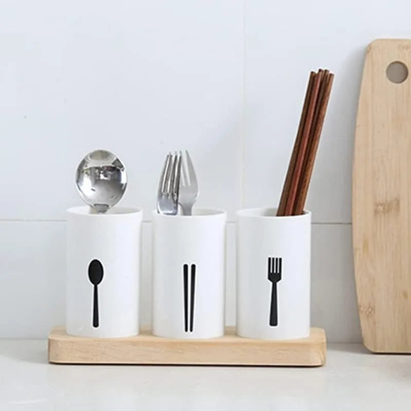 Kitchen Utensil Organizer with Drainage – Spoon, Fork & Chopstick Holder