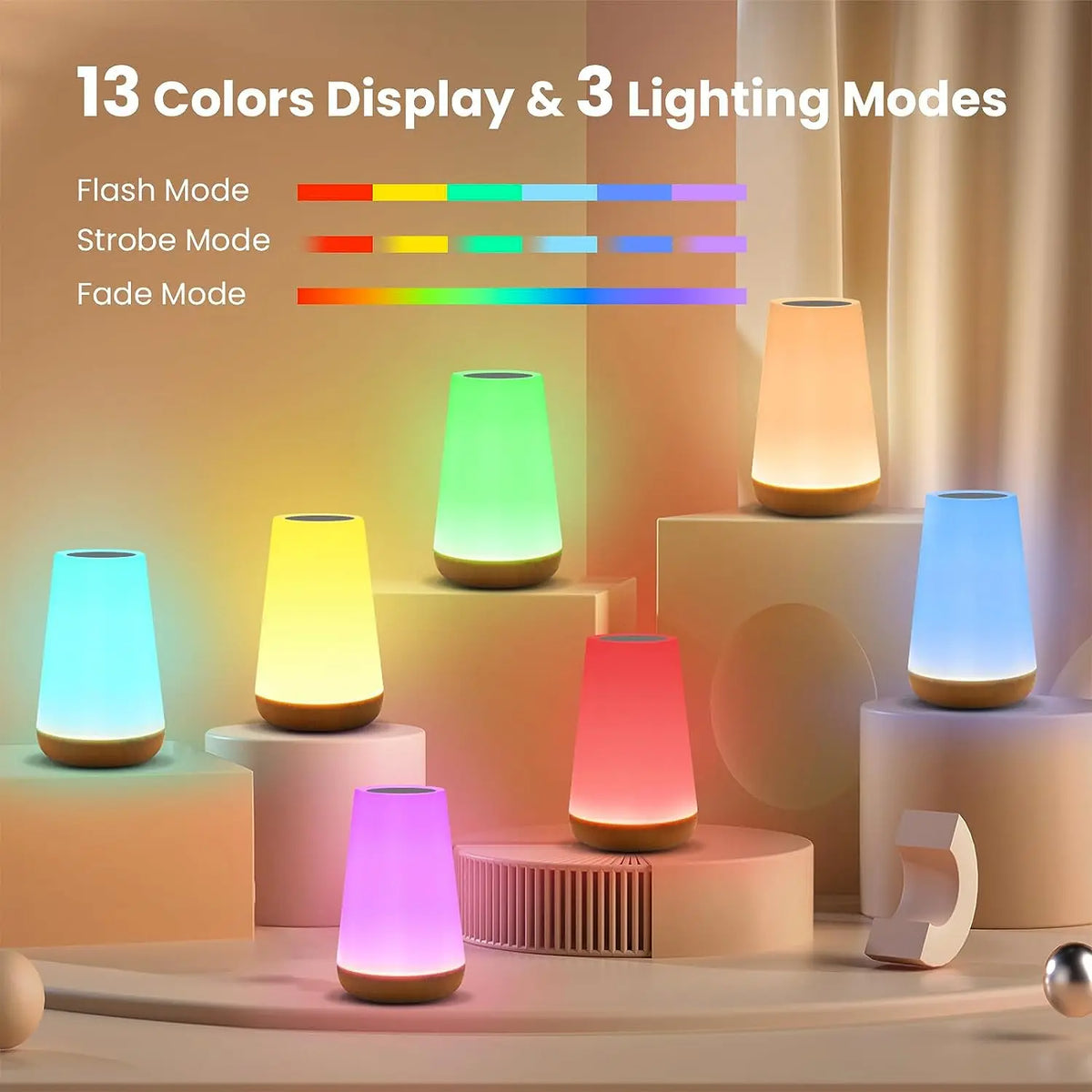 Rechargeable RGB Touch Night Light – 13 Colors with Remote Control