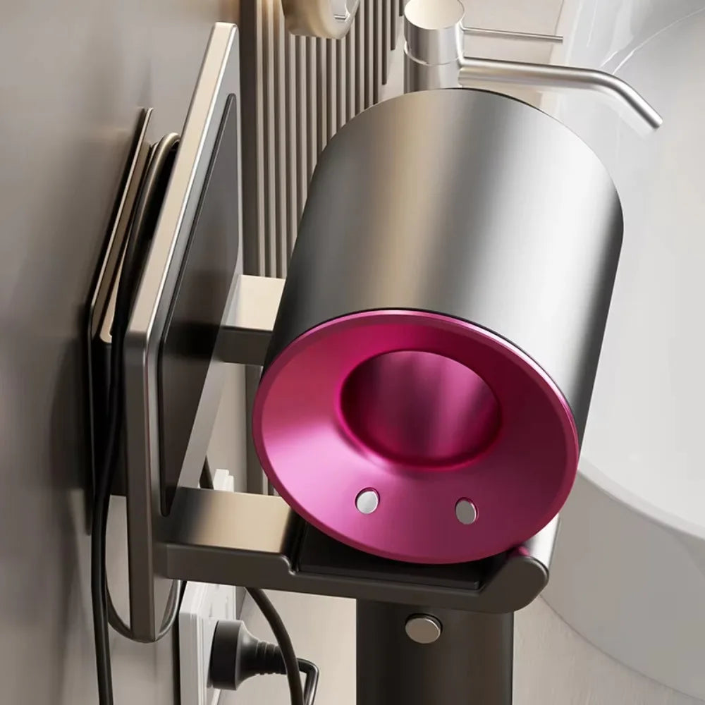 No-Drill Wall-Mounted Hair Dryer Holder – Bathroom Storage Rack