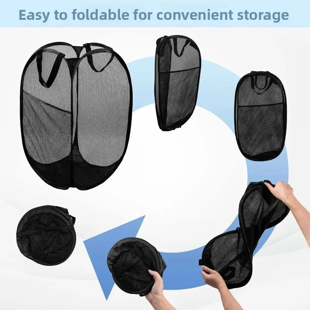 Foldable Mesh Laundry Basket – Lightweight Pop-Up Clothes Hamper