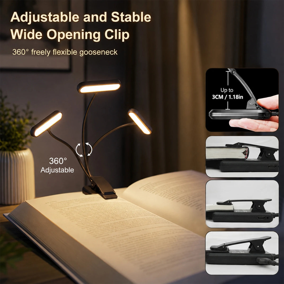 Rechargeable Clip-On Reading Light – 3 Color Modes
