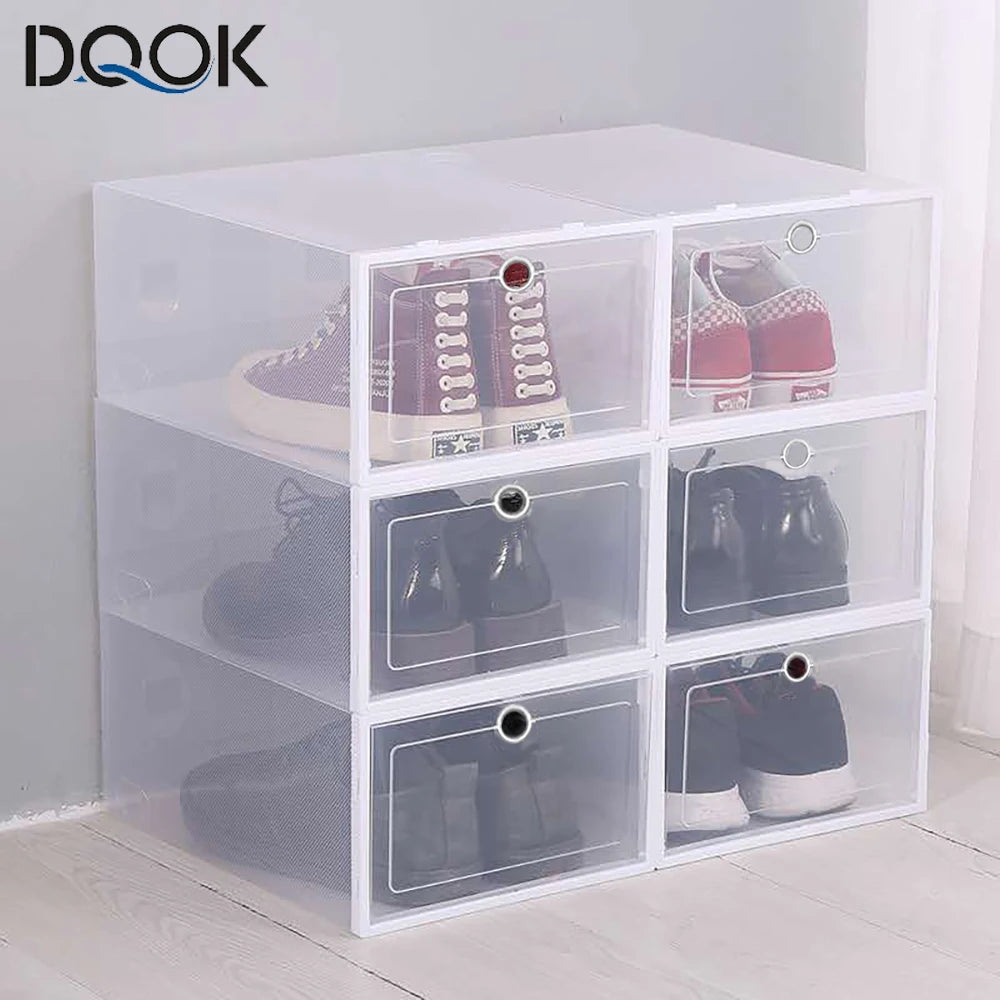 6-Pack Clear Stackable Shoe Storage Boxes – Foldable Shoe Organizers