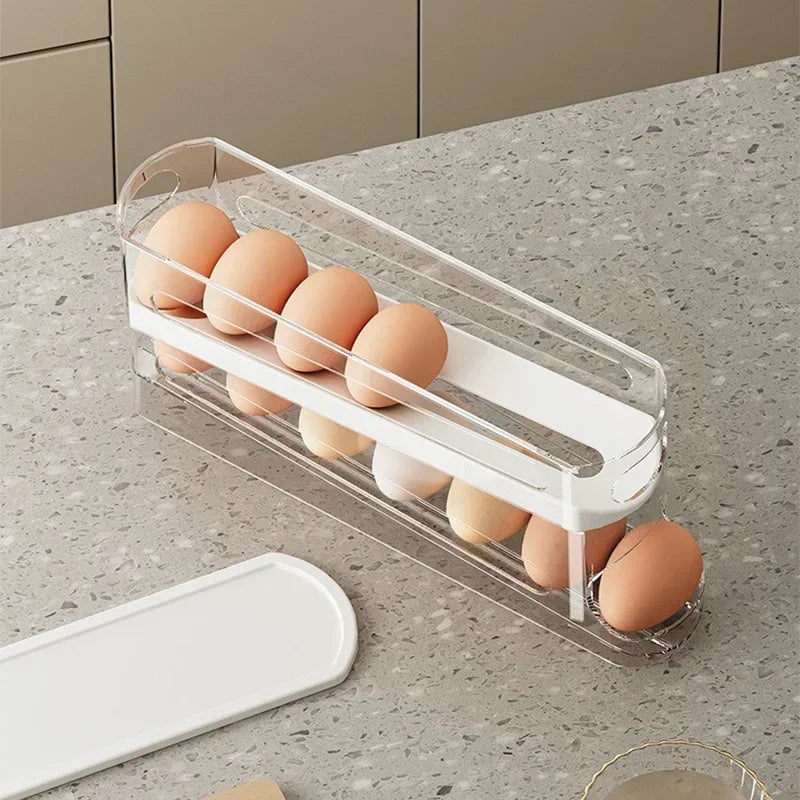 Automatic Rolling Egg Holder for Refrigerator – Space-Saving Egg Storage Organizer