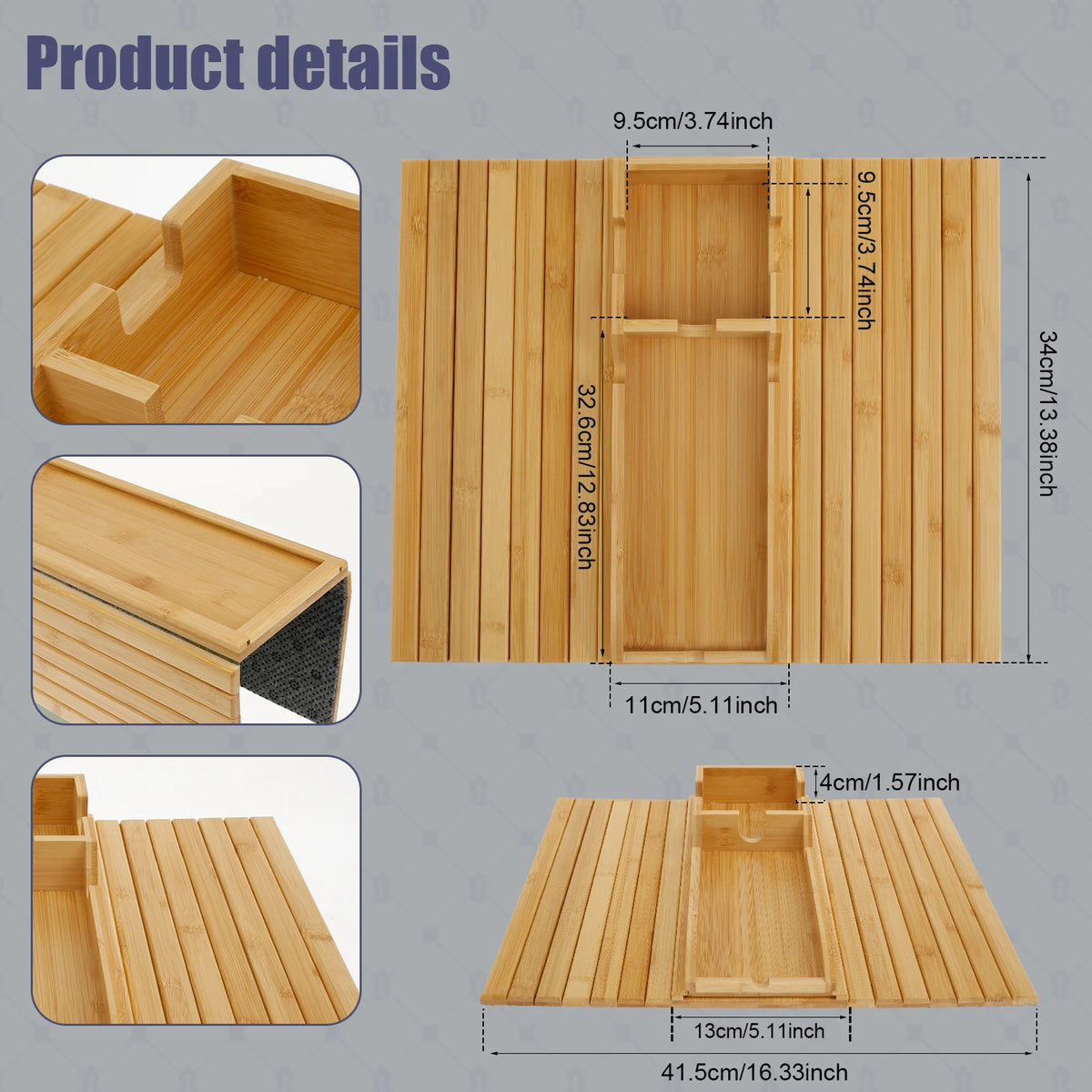 Bamboo Sofa Armrest Tray – Foldable Couch Cup Holder