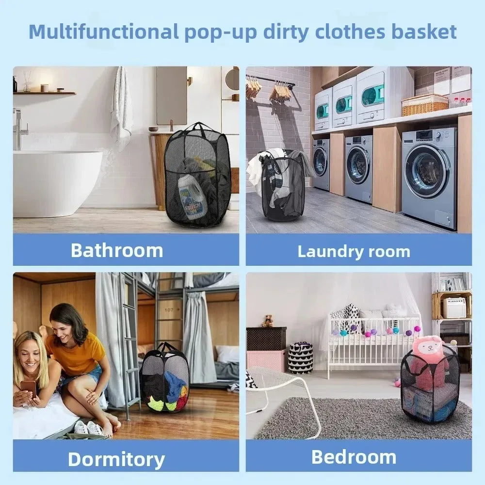 Foldable Mesh Laundry Basket – Lightweight Pop-Up Clothes Hamper