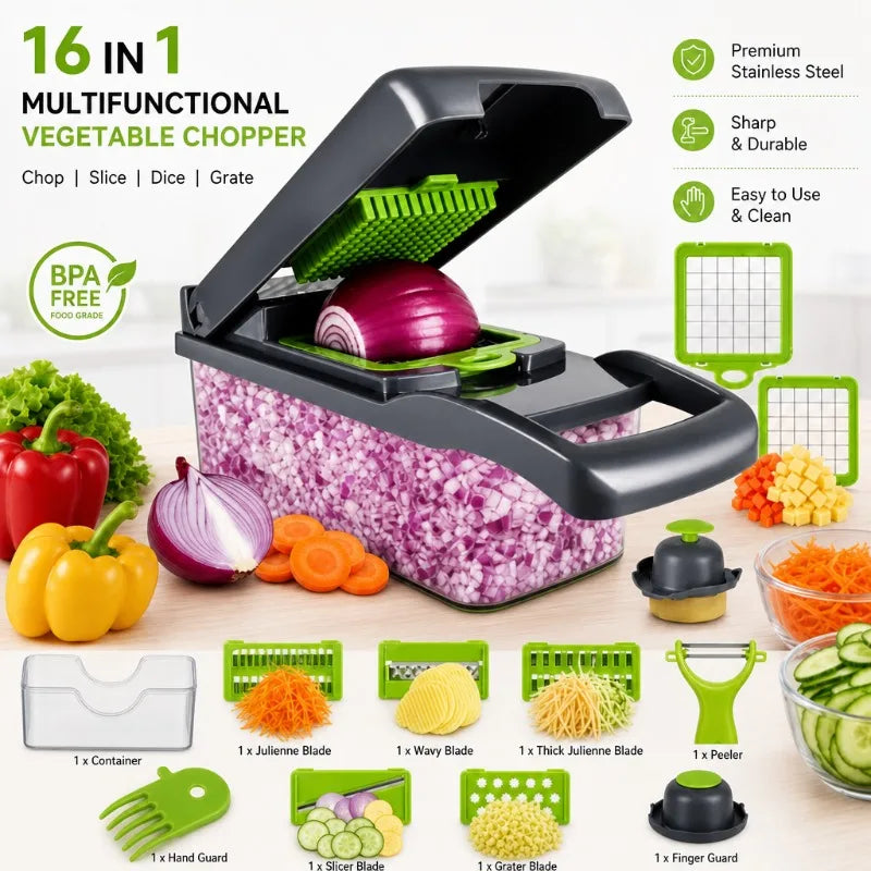 16-in-1 Multifunctional Vegetable Chopper & Slicer