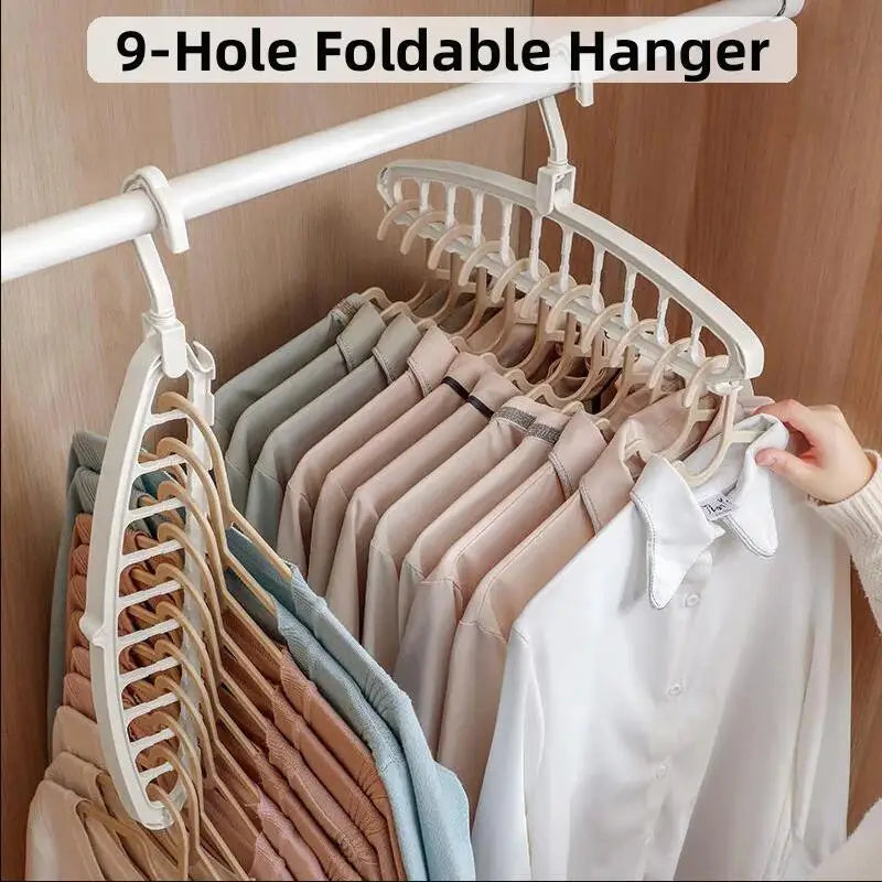 9-Hole Space-Saving Hanger Organizer – Foldable Closet Storage Rack