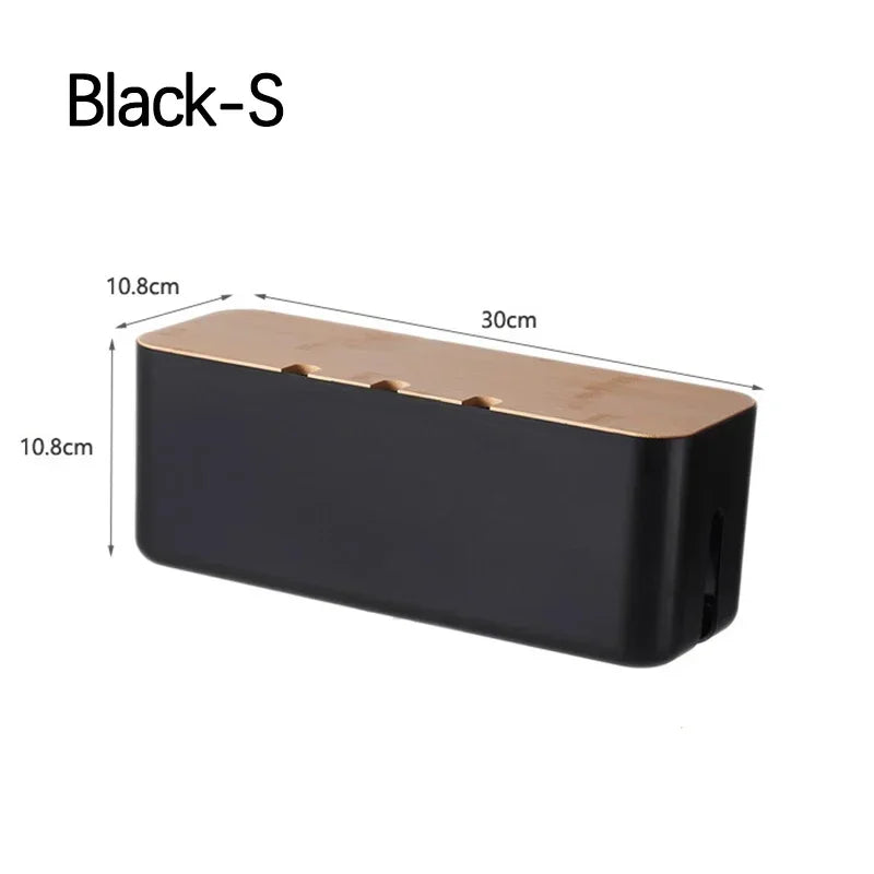 Bamboo Cable Management Box – Desk Wire & Power Strip Organizer