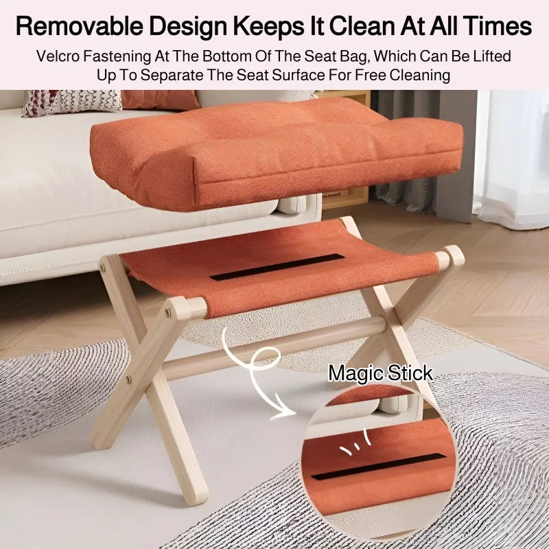 Foldable Wooden Footstool – Cushioned Home & Entryway Stool