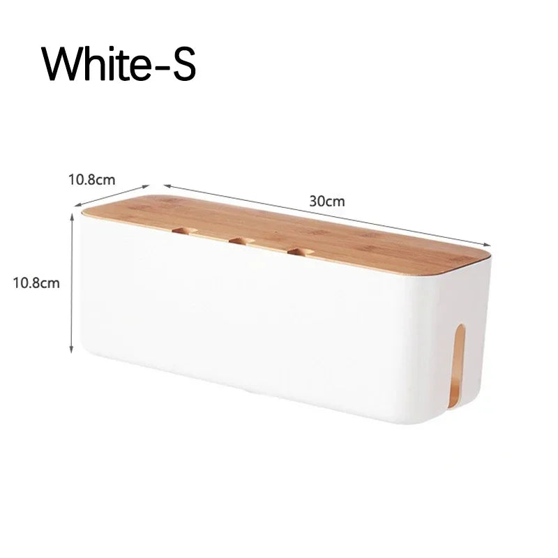 Bamboo Cable Management Box – Desk Wire & Power Strip Organizer