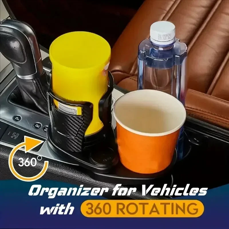 Adjustable Dual Car Cup Holder Expander – Rotating Storage Organizer