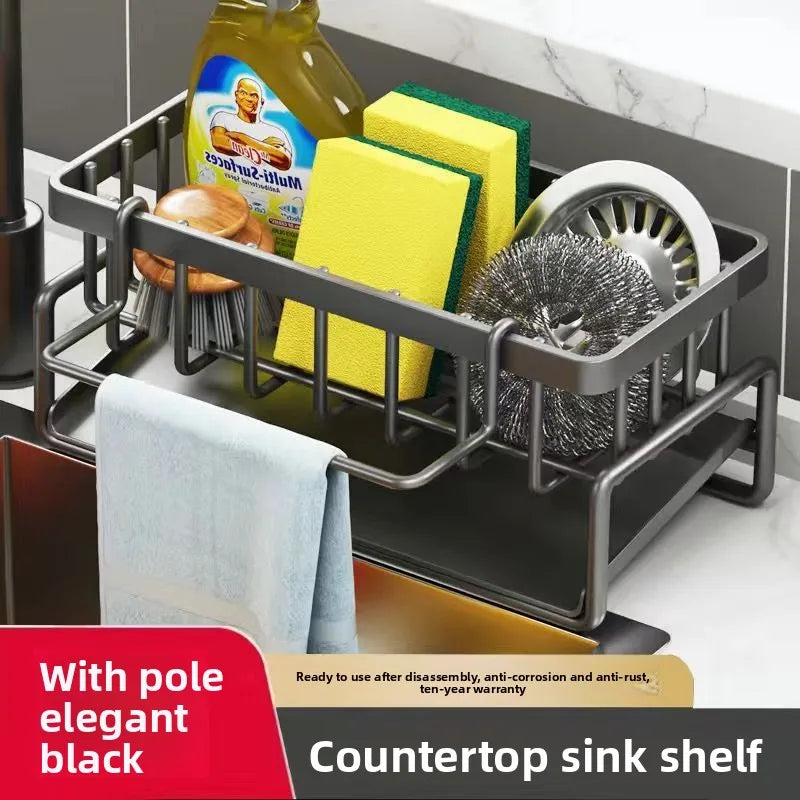 Kitchen Sink Sponge Holder – Drain Rack & Dishwashing Organizer with Hanging Hook